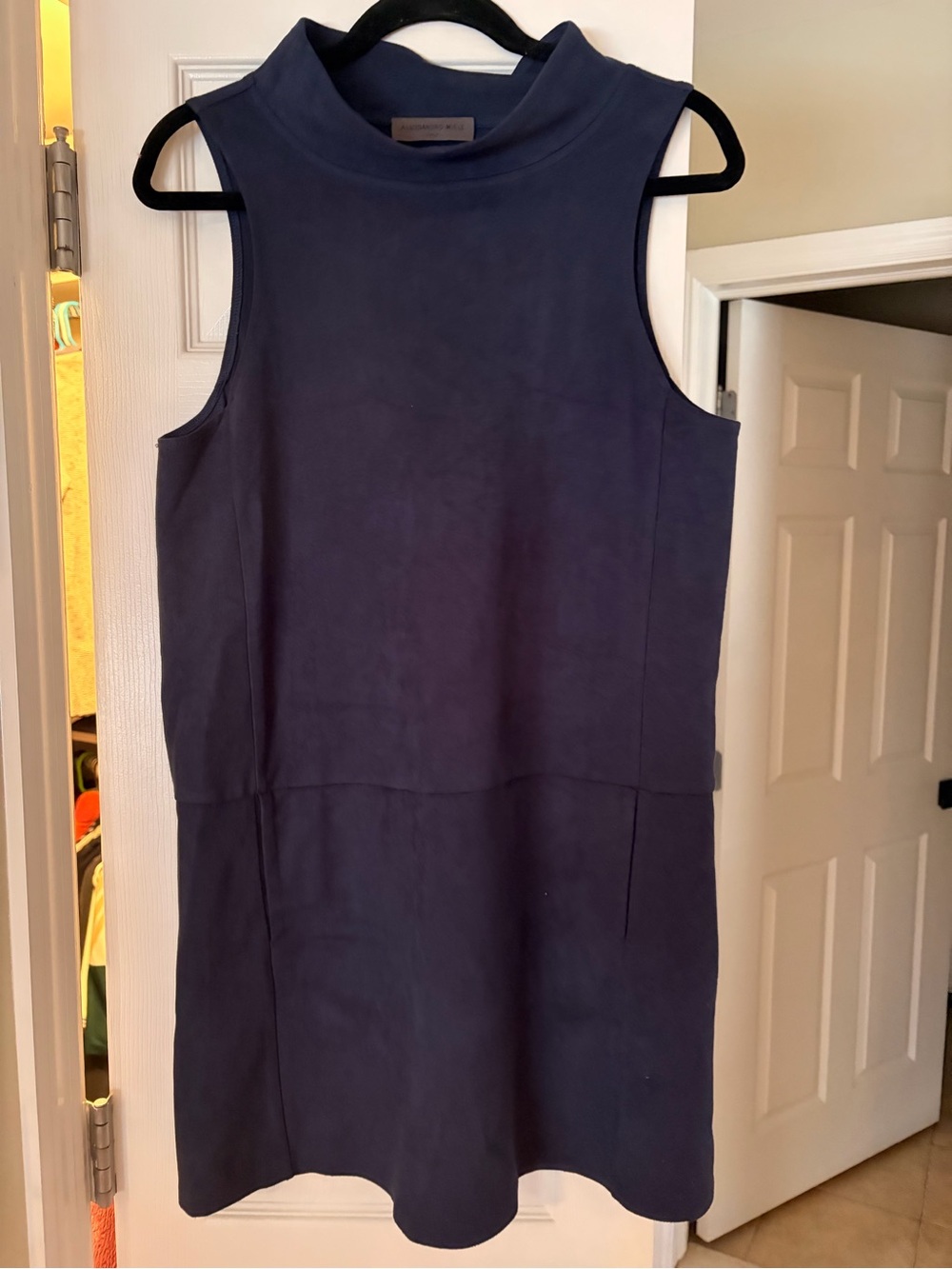 Sleeveless Mock Neck Shift Dress in Navy